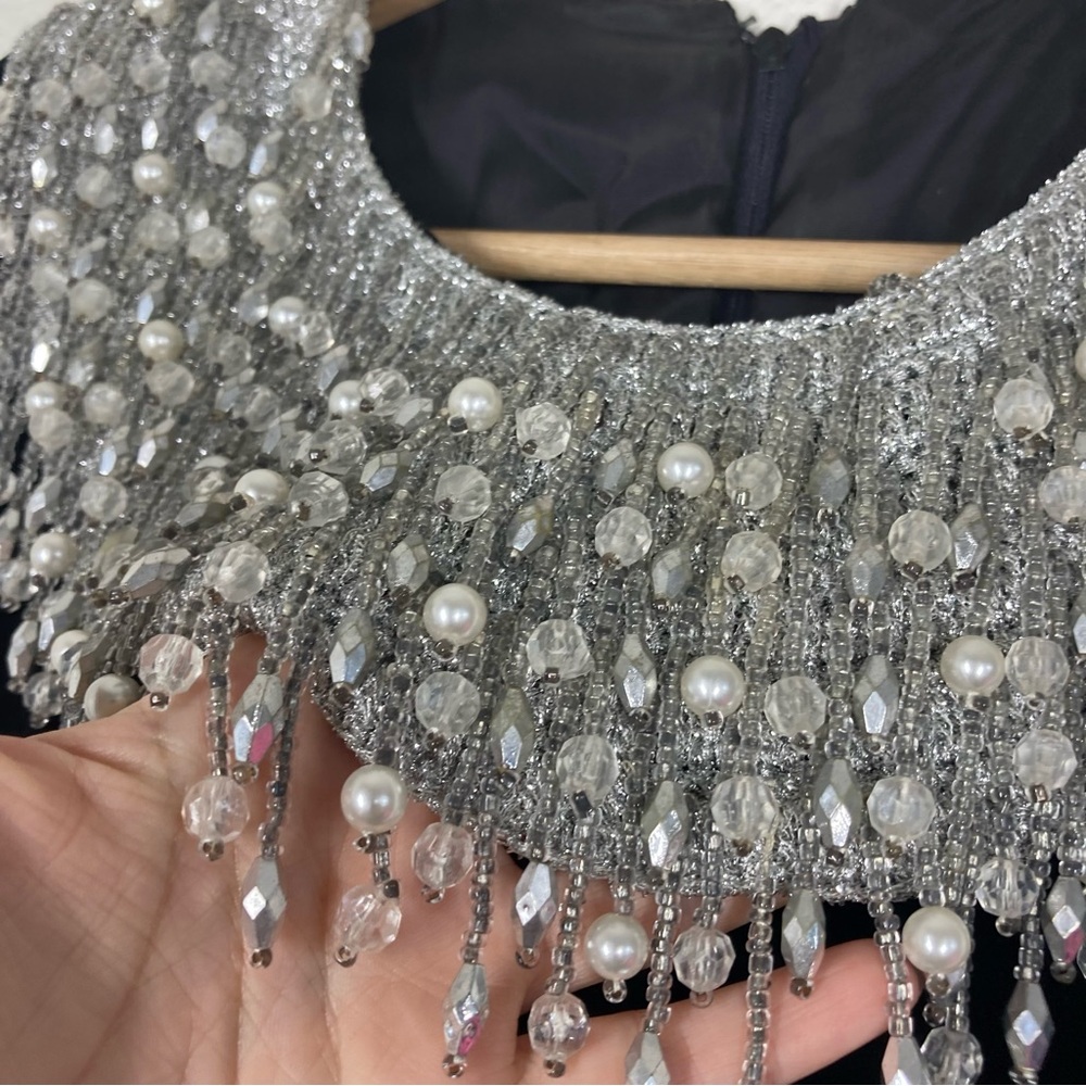 Joseph Magnin Vintage 70s Dress M velvet Embellished Black Silver stones Glam - Picture 8 of 16